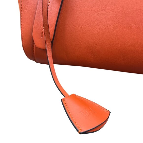 Escada Tropical Orange Leather Suede Adjustable Strap W Padlock Women Tote Sz M - Picture 6 of 16